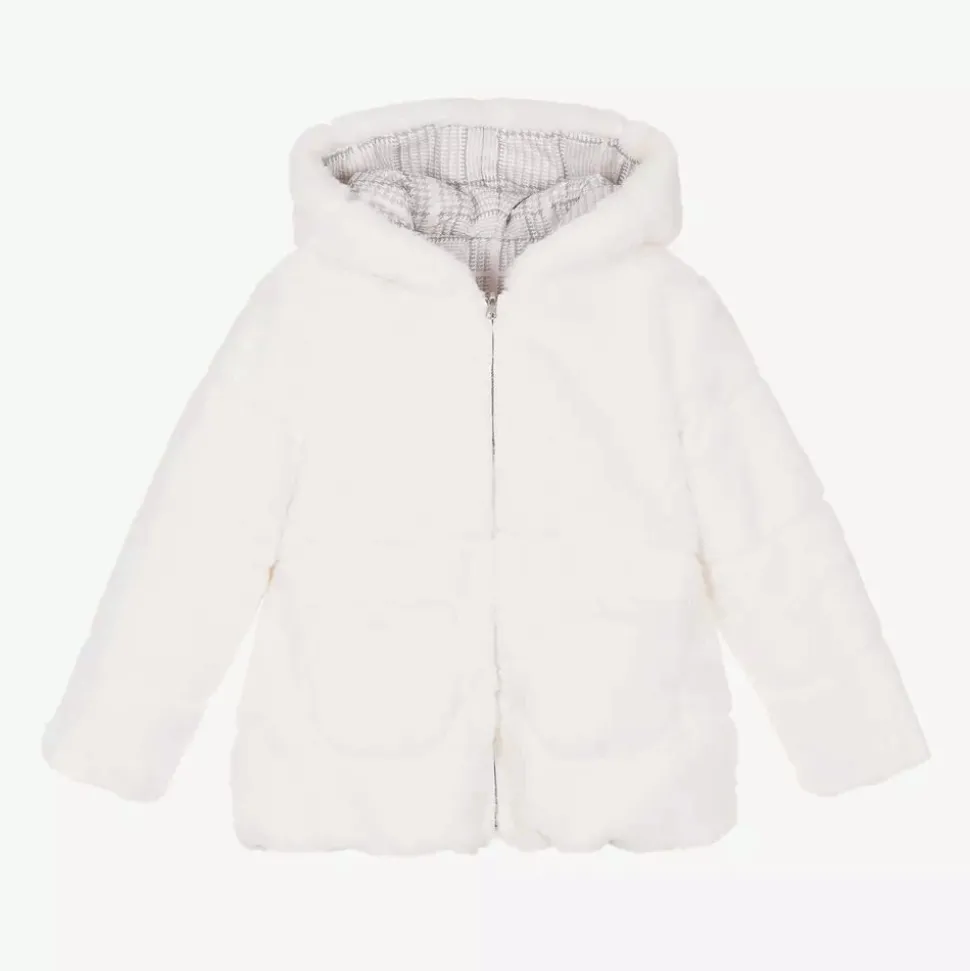Girls Ivory Reversible Faux Fur Jacket