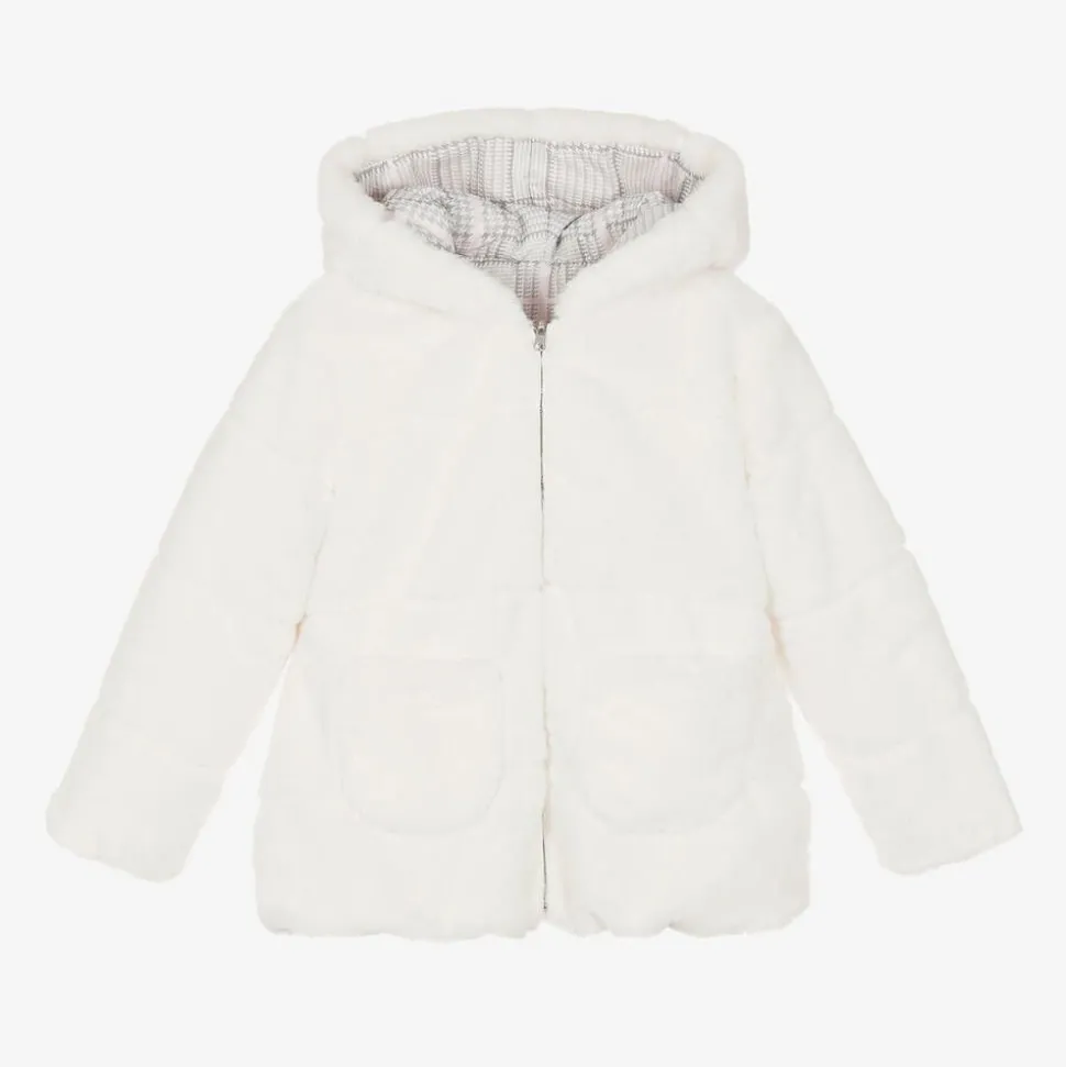 Girls Ivory Reversible Faux Fur Jacket