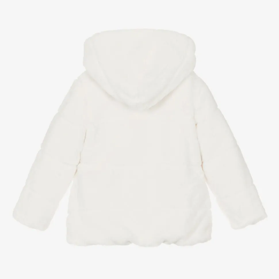 Girls Ivory Reversible Faux Fur Jacket