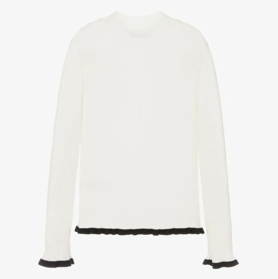 Girls Ivory Ribbed Turtleneck Sweater