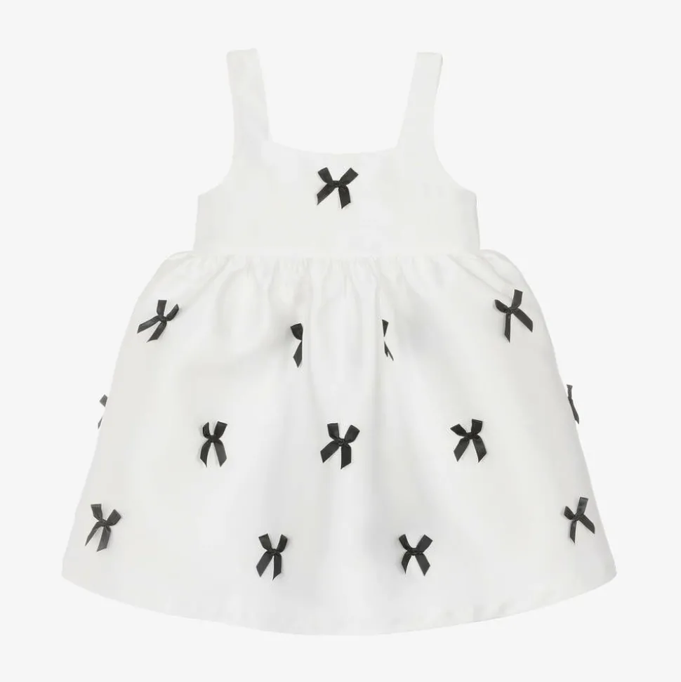 Girls Ivory Satin Bow Dress