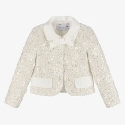 Girls Ivory Sequin Tweed Jacket