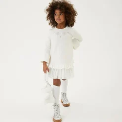 Girls Ivory Snowflake Cotton Dress