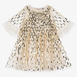 Girls Ivory Tulle & Sequin Dress