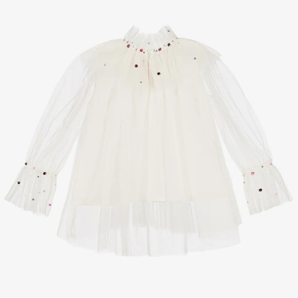 Girls Ivory Tulle Harlequin Top