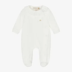 Girls Ivory Velour Babygrow
