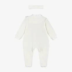 Girls Ivory Velour Babygrow Set