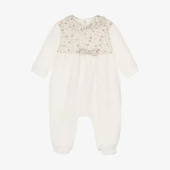 Girls Ivory Velour Floral Print Babygrow