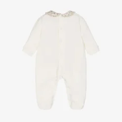Girls Ivory Velour Floral Print Babygrow