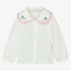 Girls Ivory Viscose Collared Blouse