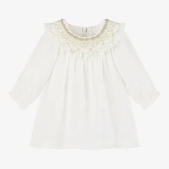 Girls Ivory Viscose Crêpe Dress