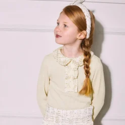 Girls Ivory Viscose Tweed Collar Sweater