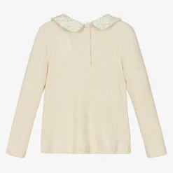Girls Ivory Viscose Tweed Collar Sweater