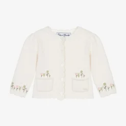 Girls Ivory Wool & Cashmere Knit Cardigan
