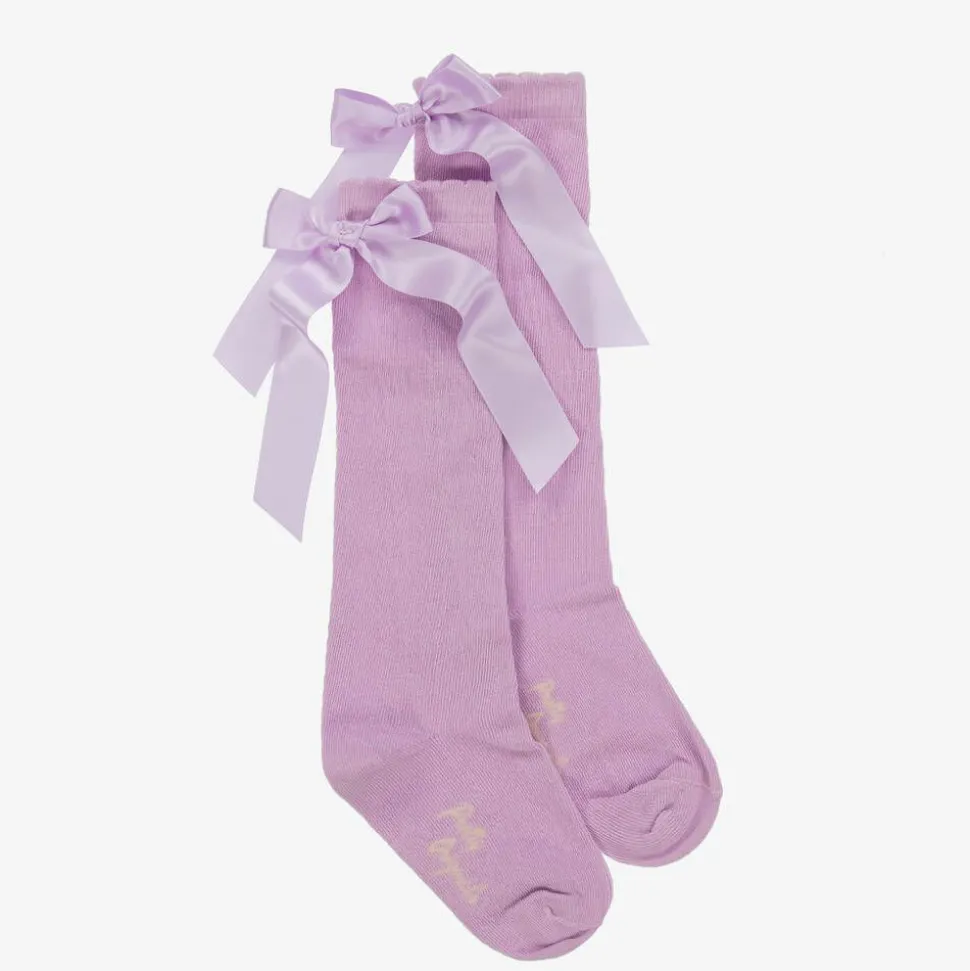 Girls Lilac Cotton Bow Socks