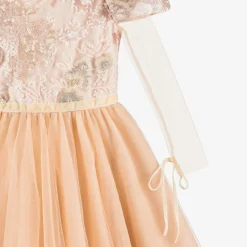 Girls Long Pink Sequinned Tulle Dress