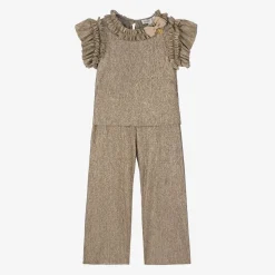 Girls Metallic Gold Jersey Trouser Set