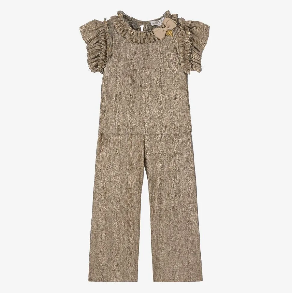 Girls Metallic Gold Jersey Trouser Set