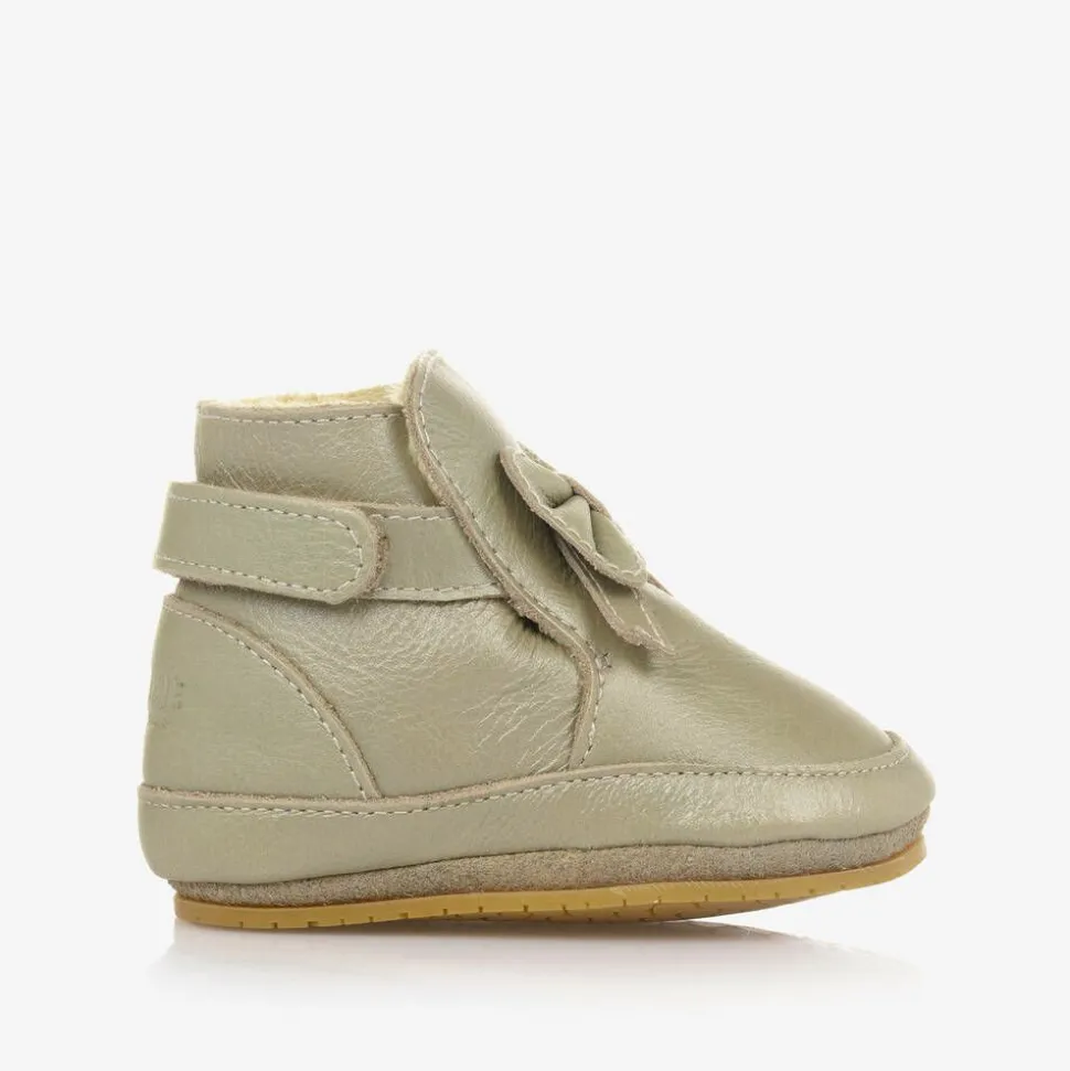 Girls Metallic Gold Leather Bow Pre-Walkers