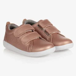 Girls Metallic Pink Leather Trainers