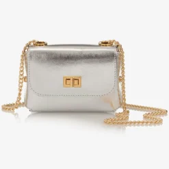 Girls Metallic Silver Leather Bag (12cm)