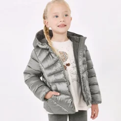 Girls Metallic Silver Puffer Jacket