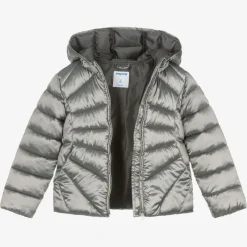 Girls Metallic Silver Puffer Jacket