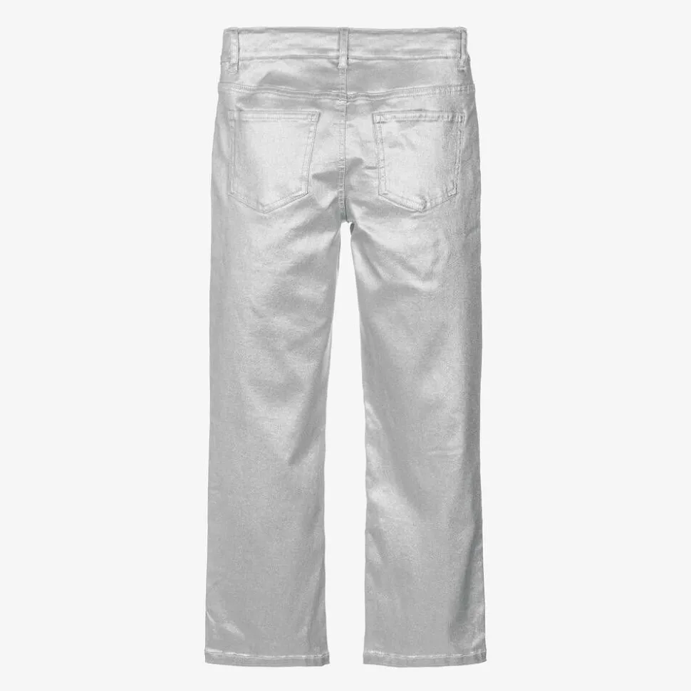Girls Metallic Silver Straight-Leg Jeans