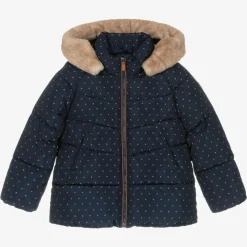 Girls Navy Blue & Beige Puffer Jacket