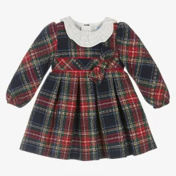 Girls Navy Blue & Red Check Dress