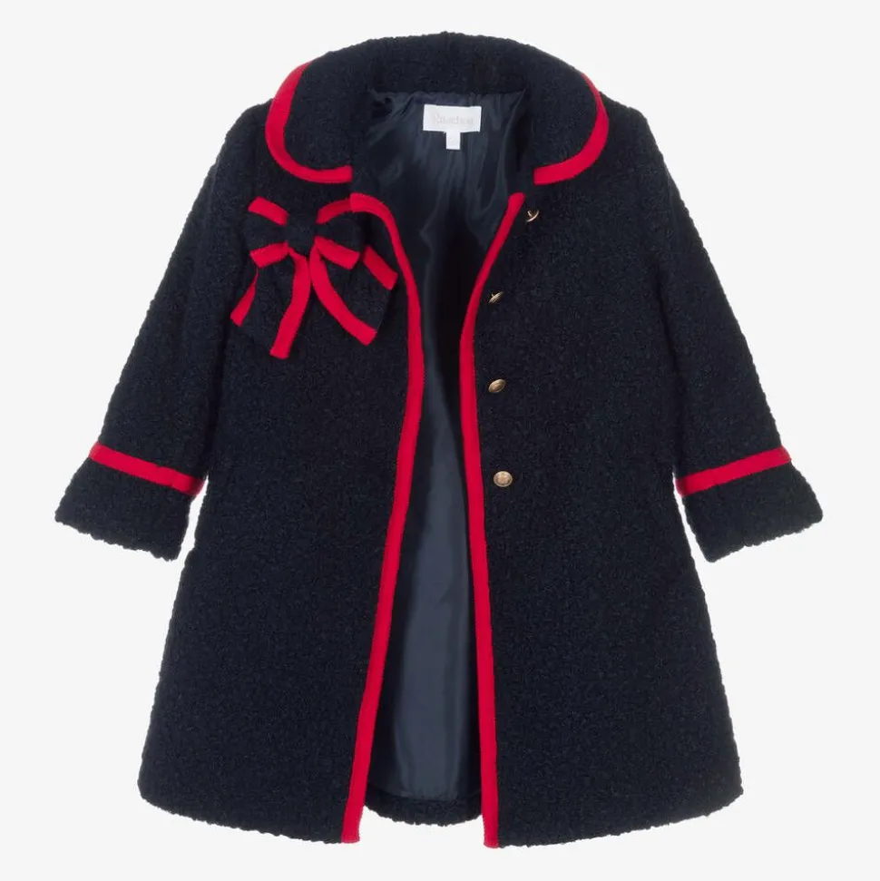 Girls Navy Blue Bouclé Coat