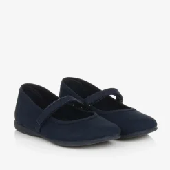 Girls Navy Blue Canvas Bar Shoes