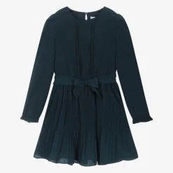 Girls Navy Blue Chiffon Pleated Dress