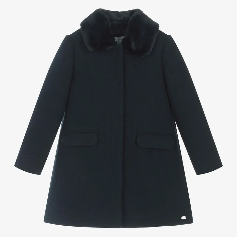 Girls Navy Blue Collared Coat