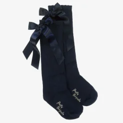 Girls Navy Blue Cotton Bow Socks
