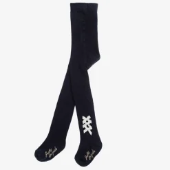 Girls Navy Blue Cotton Bow Tights