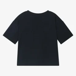 Girls Navy Blue Cotton Boxy Fit T-Shirt