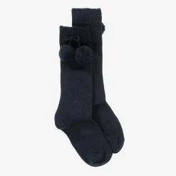 Girls Navy Blue Cotton Knee Length Socks