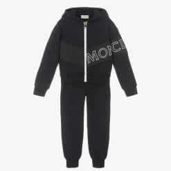 Girls Navy Blue Cotton Logo Tracksuit