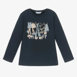 Girls Navy Blue Cotton Outfit Print Top