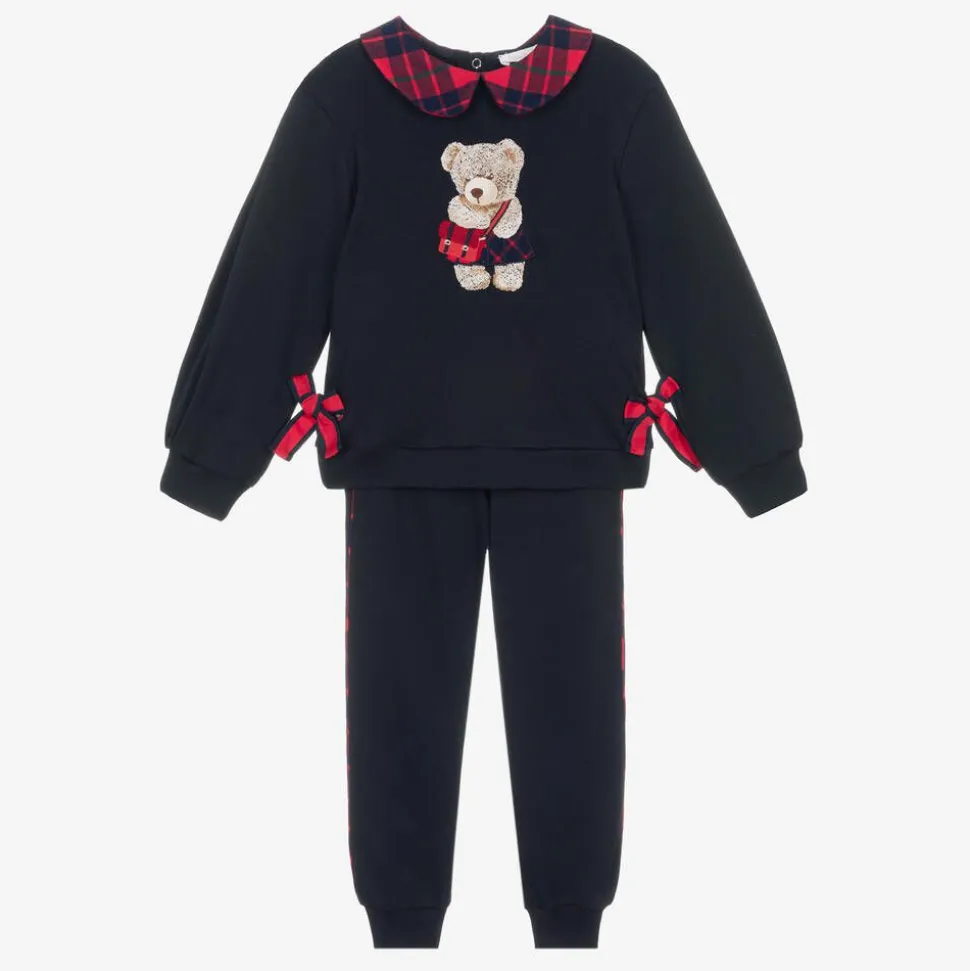 Girls Navy Blue Cotton Teddy Tracksuit