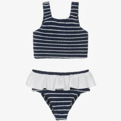 Girls Navy Blue Crinkle Frill Bikini