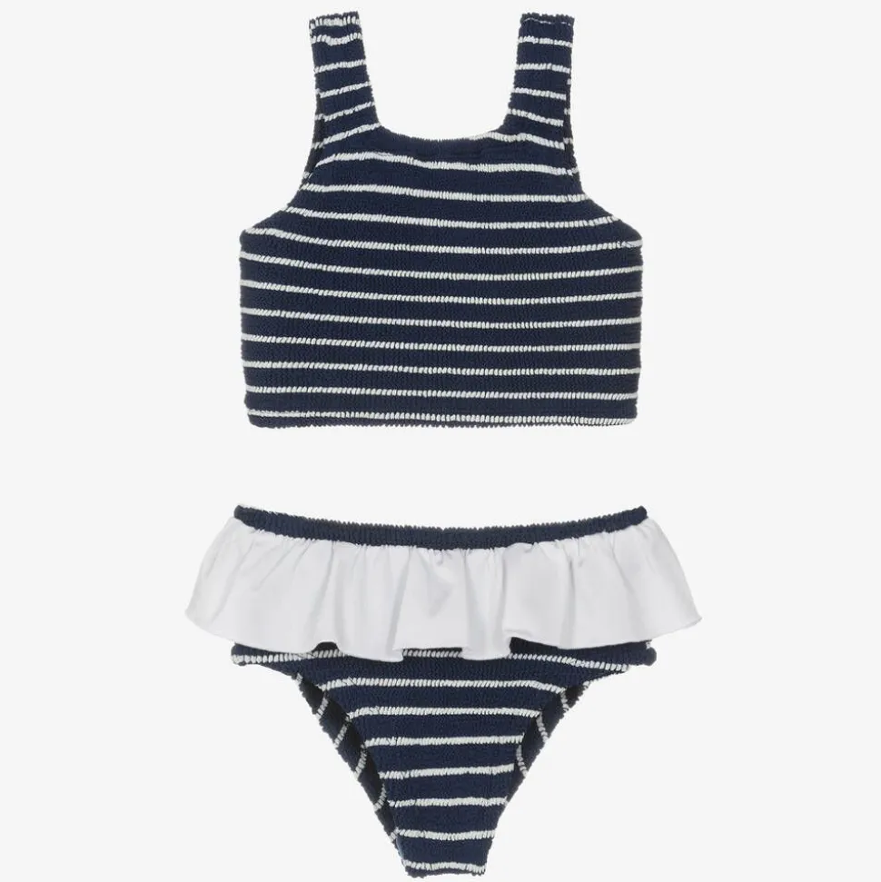 Girls Navy Blue Crinkle Frill Bikini