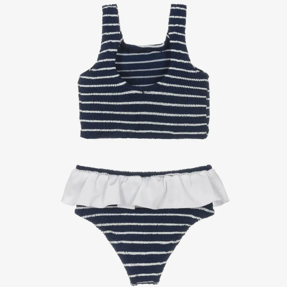 Girls Navy Blue Crinkle Frill Bikini