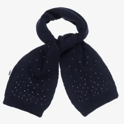 Girls Navy Blue Diamanté Knitted Scarf