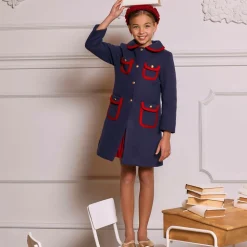 Girls Navy Blue Felted Coat