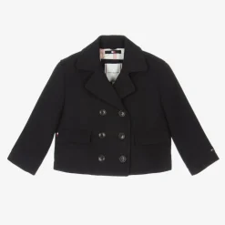 Girls Navy Blue Felted Peacoat