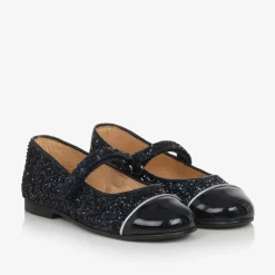 Girls Navy Blue Glittery Mary Jane Shoes