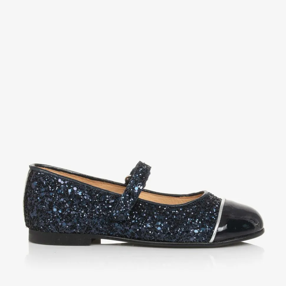 Girls Navy Blue Glittery Mary Jane Shoes
