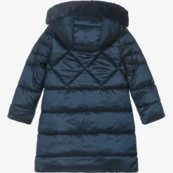 Girls Navy Blue Hooded Puffer Coat